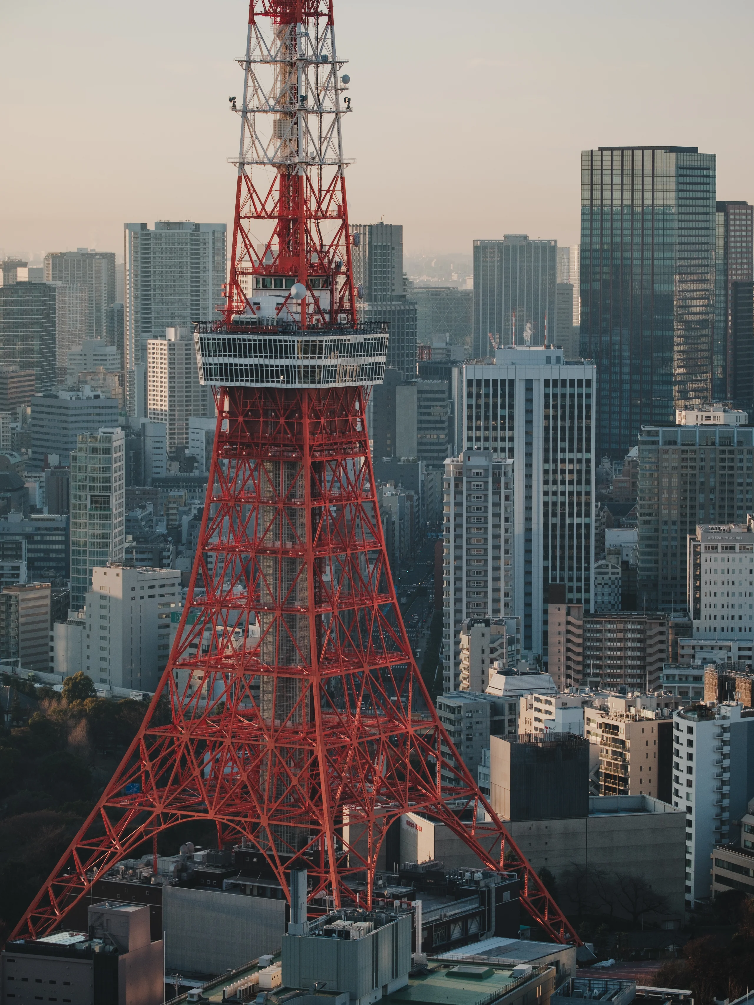 日本：城市楼群中的红色铁塔